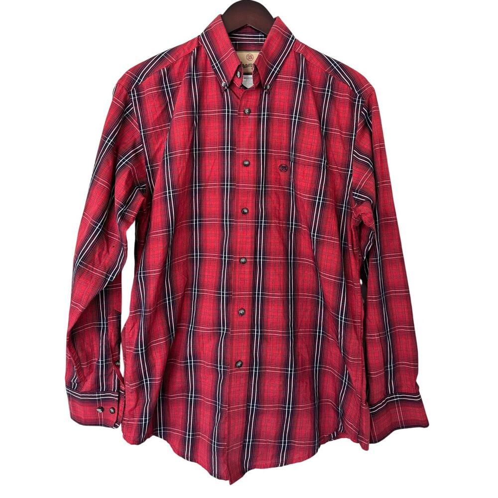 Wrangler Mens Red White Blue‎ Long Sleeve Button Down Shirt Size Small